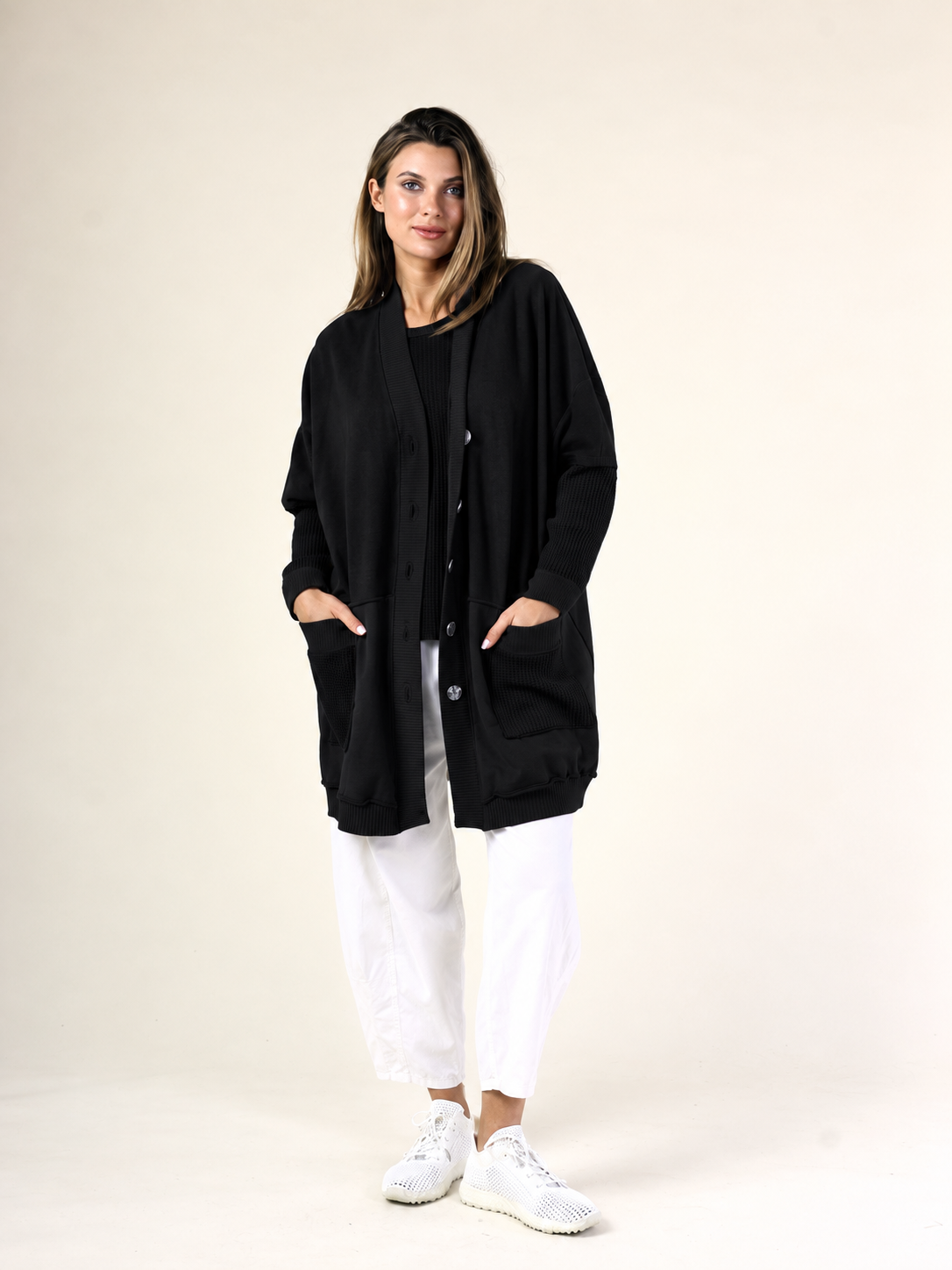 Cardigan in Fleece and Waffle by Fenini