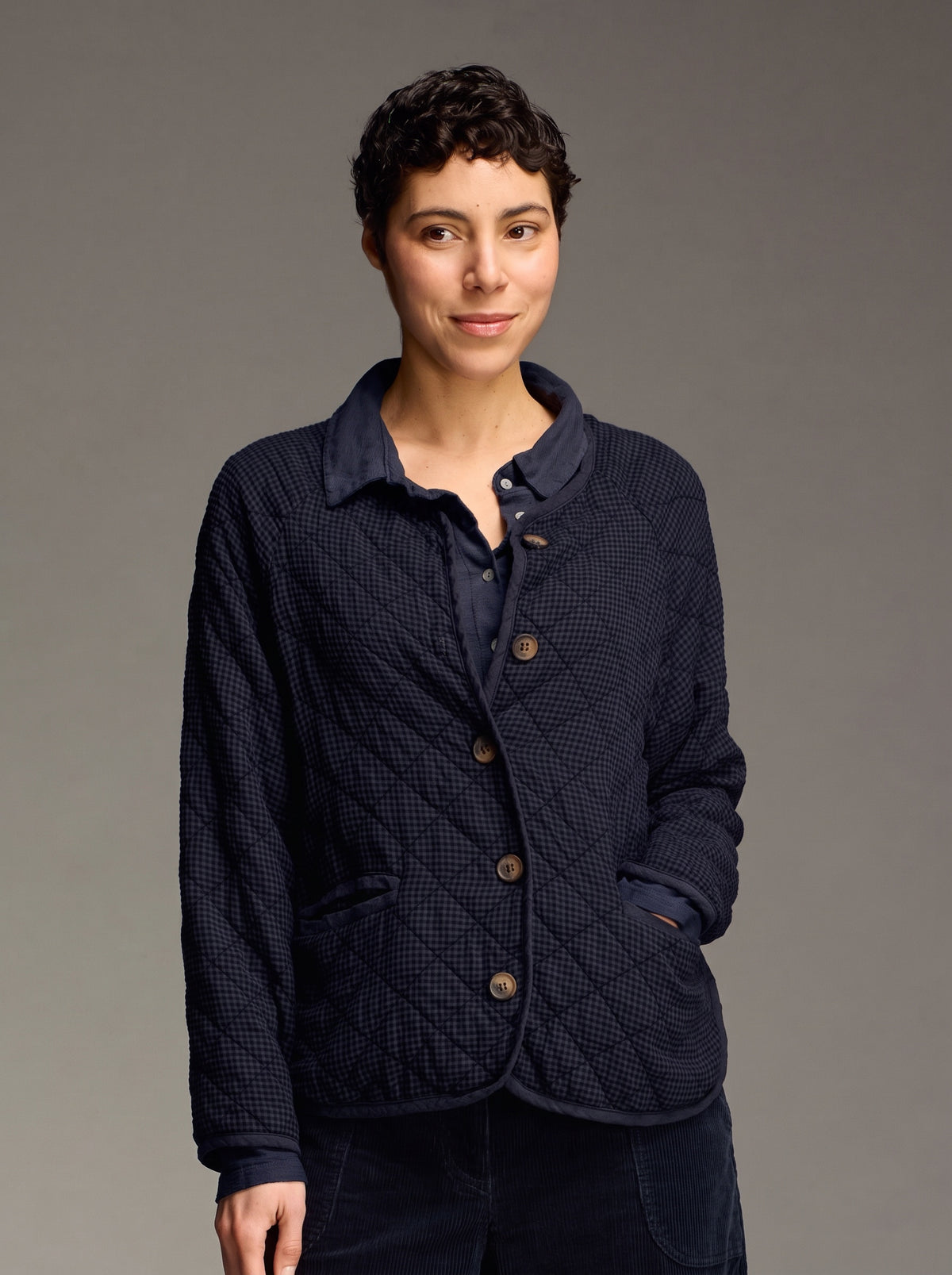 Easy Jacket in Black Crinkle Check Quilt by Cut Loose