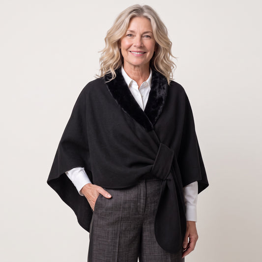 Faux Fur Collar Wrap in Black by M Made in Italy