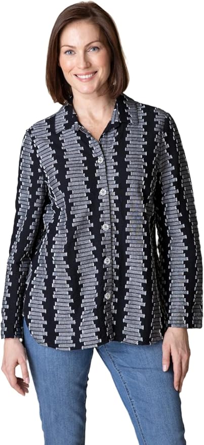 Embroidered Geometric Button Front Shirt by Habitat