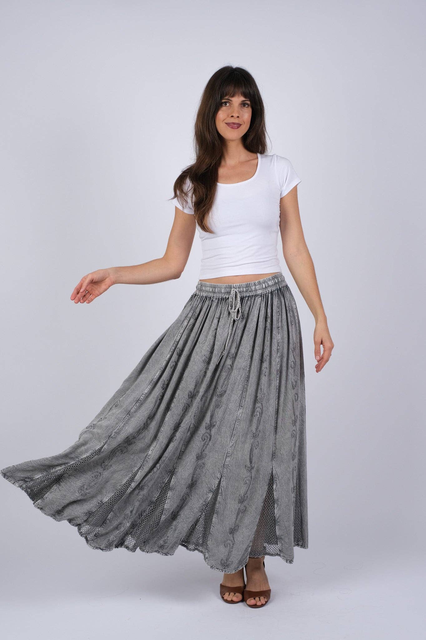 Gray Embroidered Maxi Skirt by Sacred Threads