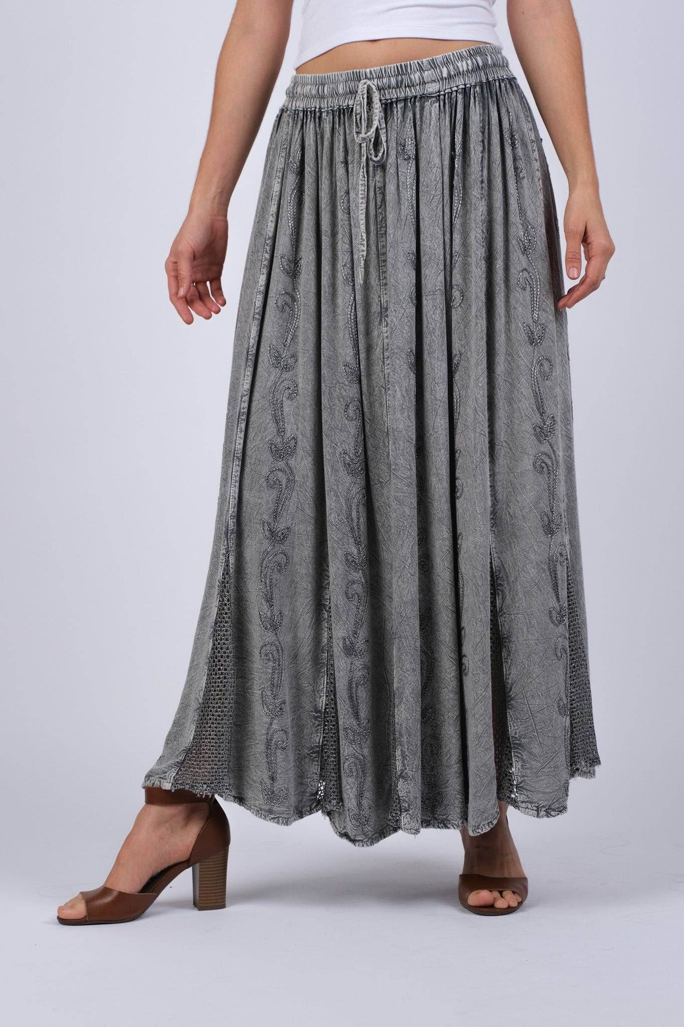 Gray Embroidered Maxi Skirt by Sacred Threads