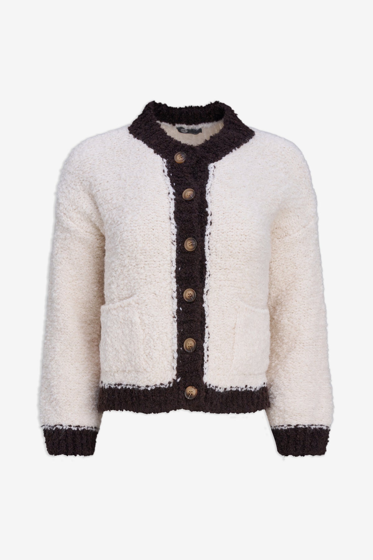 Textured Contrast Trim Cardigan by M Made in Italy
