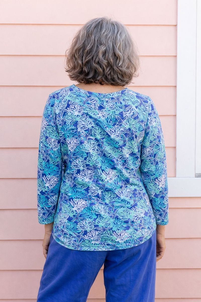 Coral Reef 3/4 Sleeve Top in Cotton by West Indies Wear