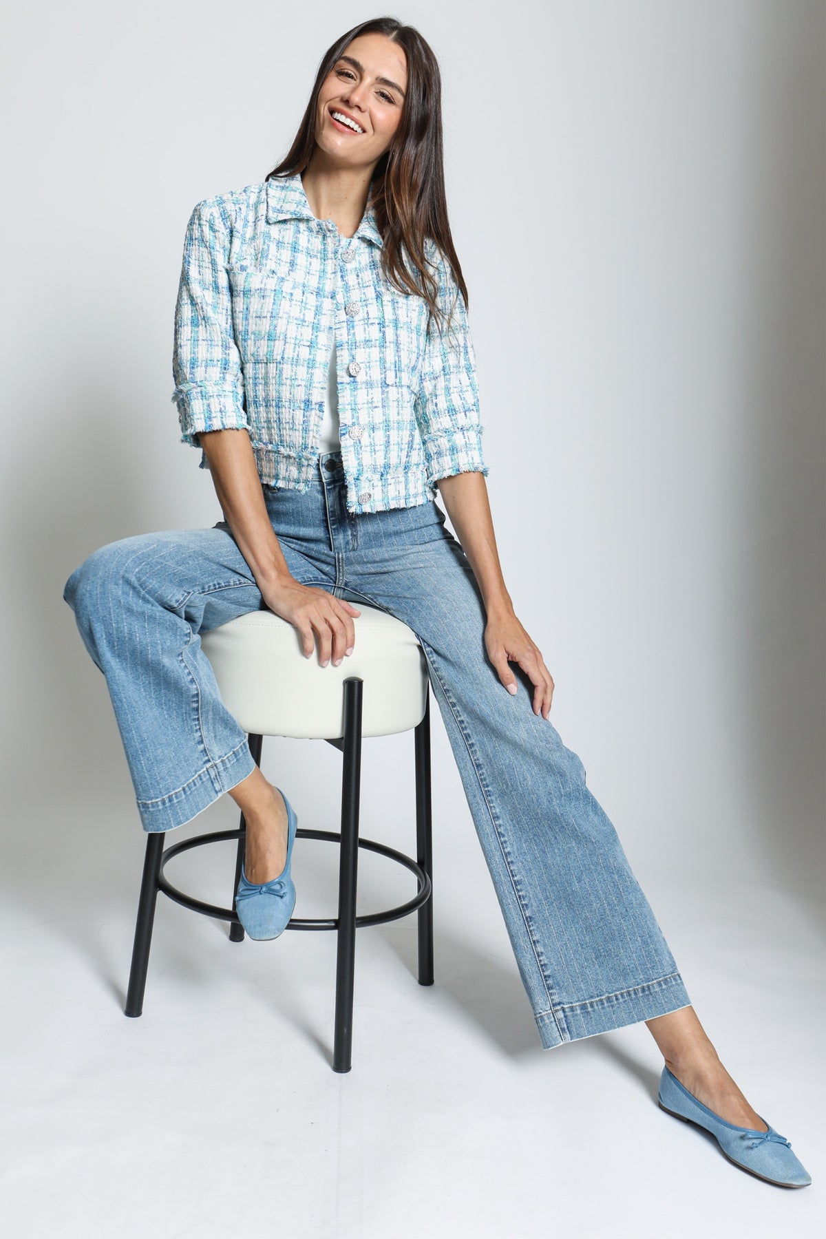 Glimmer Pin-Stripe Jeans in River Indigo by APNY