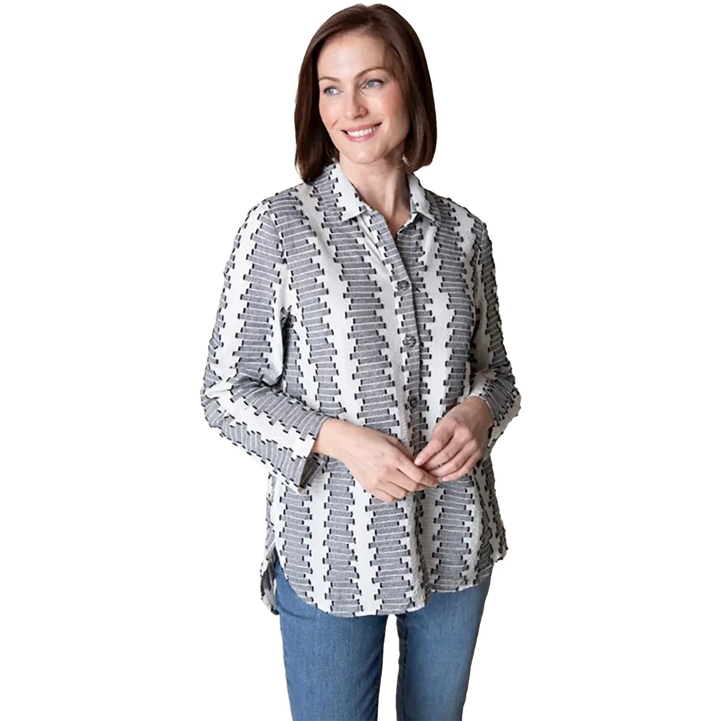Embroidered Geometric Button Front Shirt by Habitat