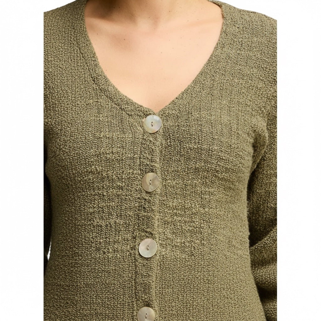 Puff Sleeve Textured Knit Cardigan by Cut-Loose