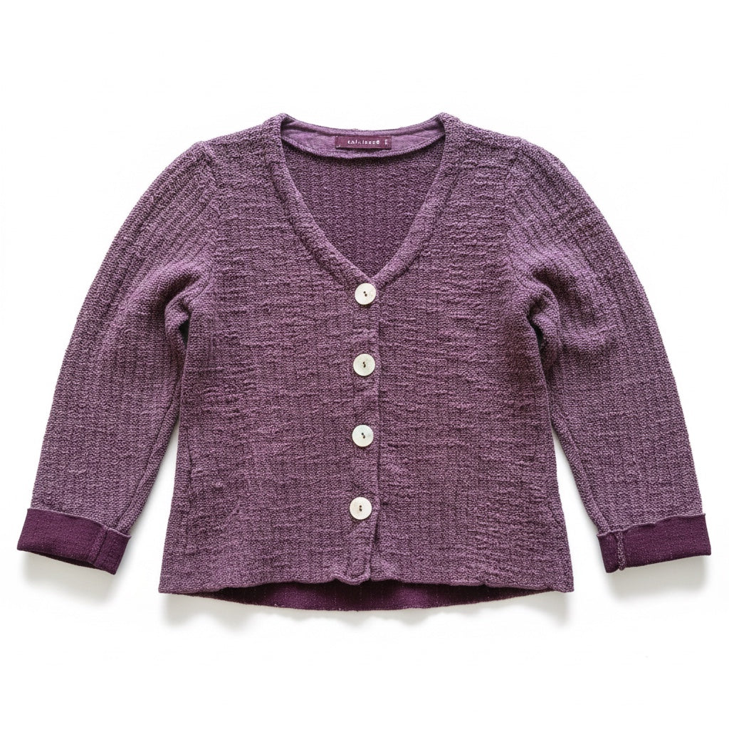 Puff Sleeve Textured Knit Cardigan by Cut-Loose