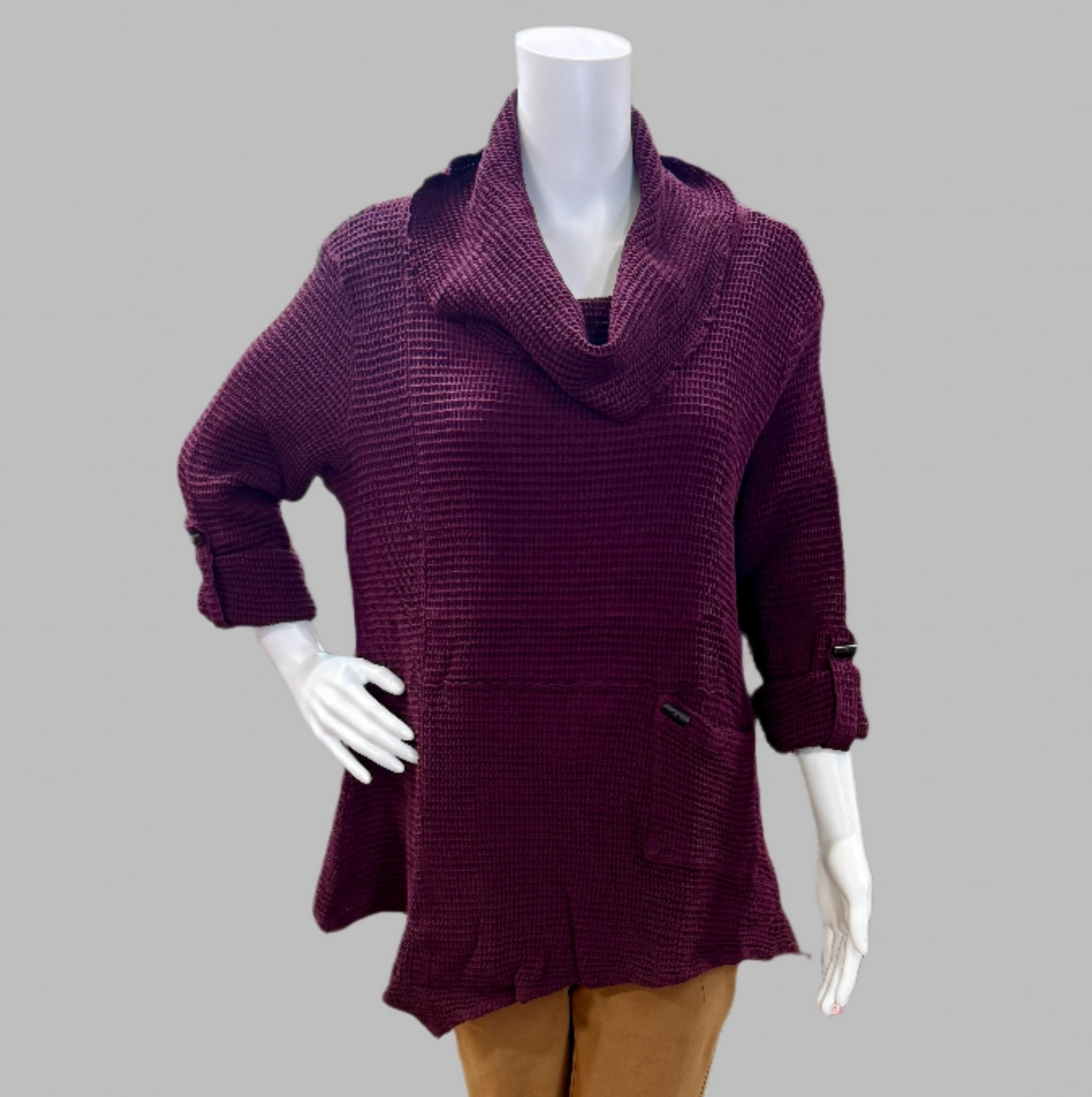 Asymmetric Cowl Neck Tunic in Cotton Waffle Weave by Focus