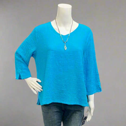 3/4 Sleeve V-Neck Top by Focus Fashion