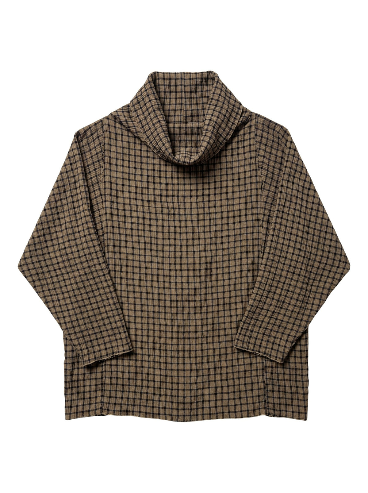 One Size Cowl Neck Crinkle Plaid Pullover by Cut-Loose