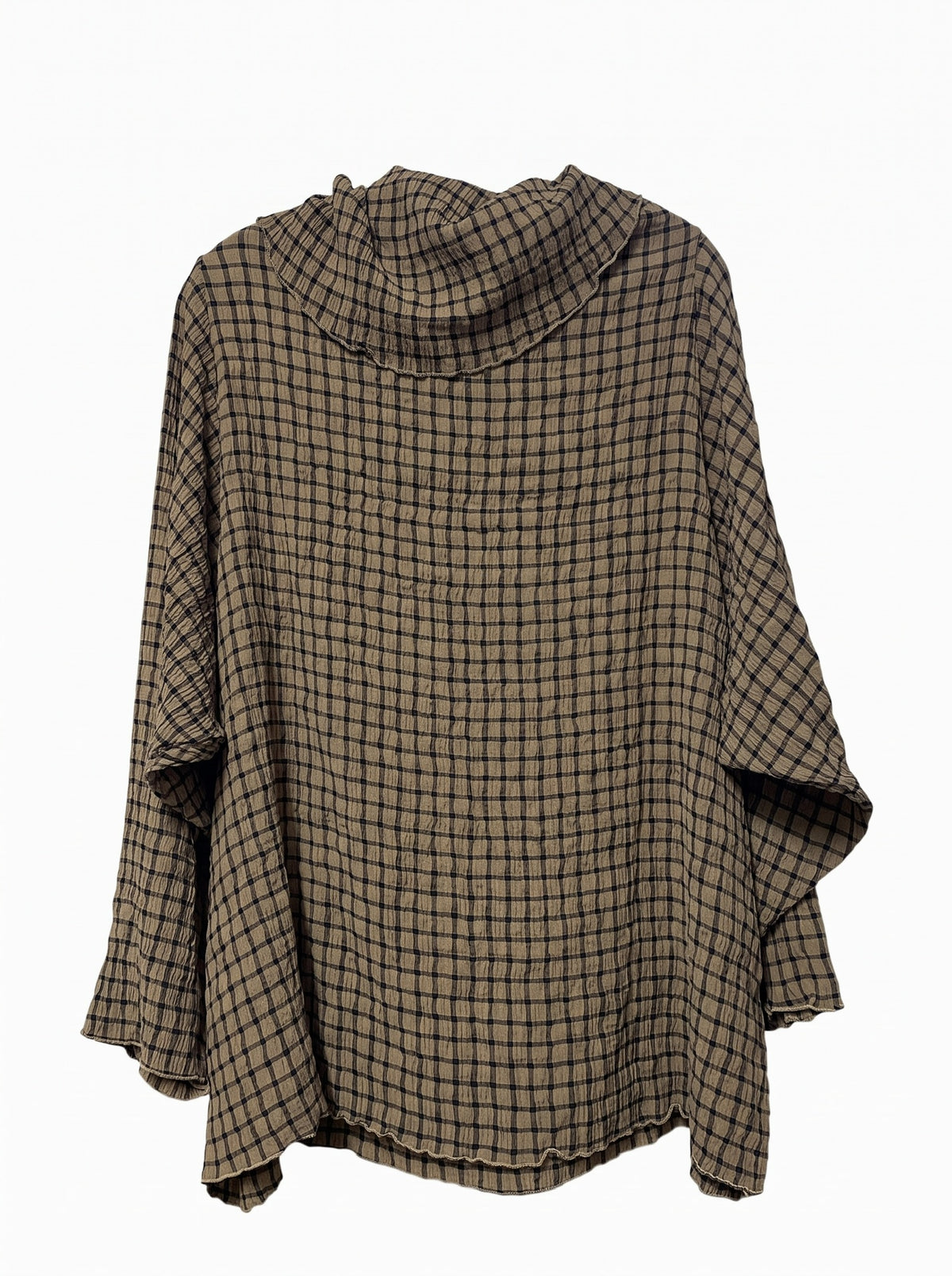 One Size Cowl Neck Crinkle Plaid Pullover by Cut-Loose