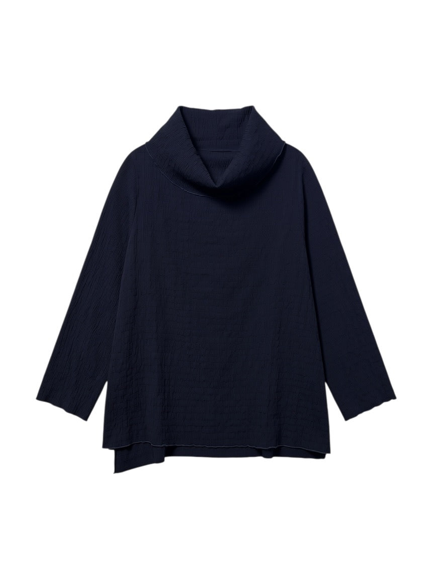 One Size Cowl Neck Crinkle Plaid Pullover by Cut-Loose