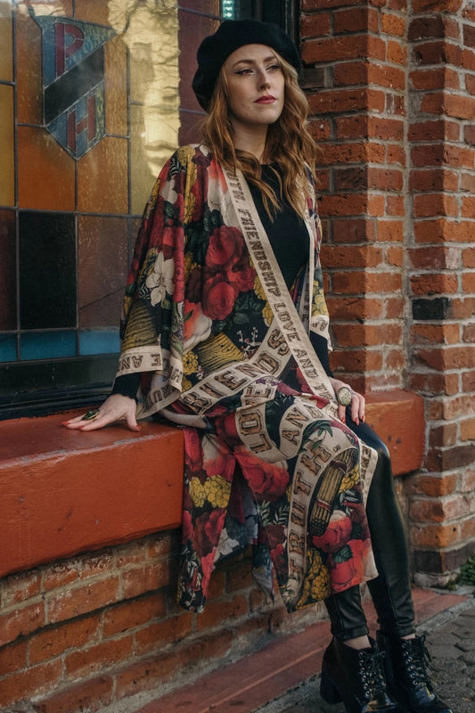 Friendship Love Truth Bamboo Bohemian Kimono Cardigan with Belt by Market of Stars - CLOSEOUT