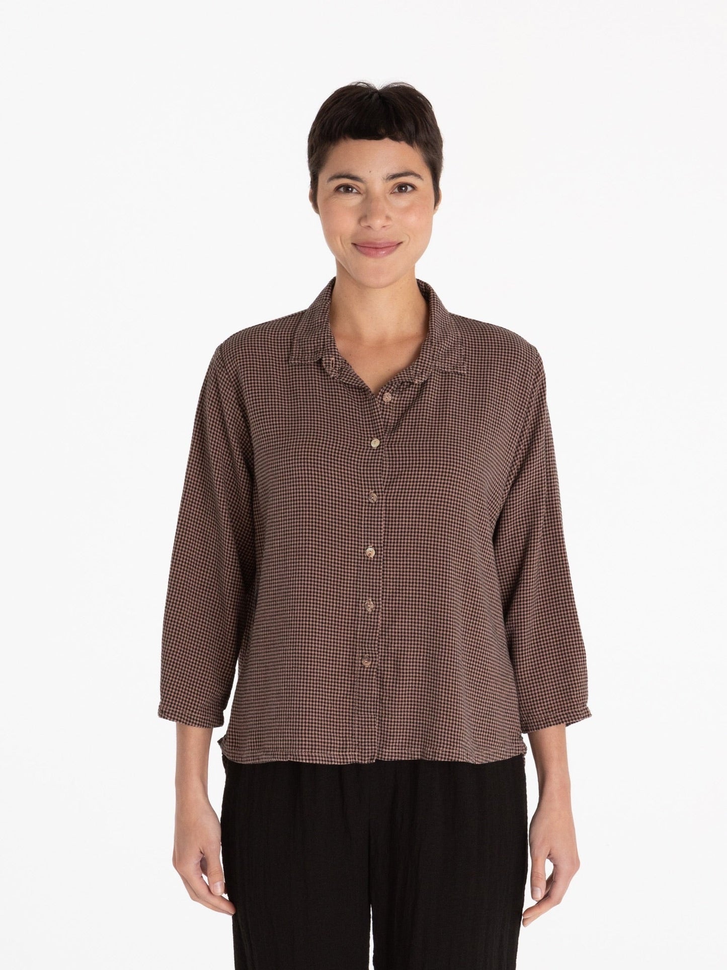 Hi-Low Crop Check Top in Tencel by Cut-Loose