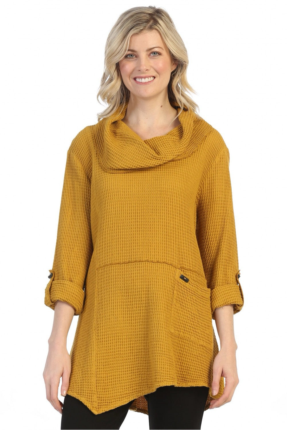 Asymmetric Cowl Neck Tunic in Cotton Waffle Weave by Focus