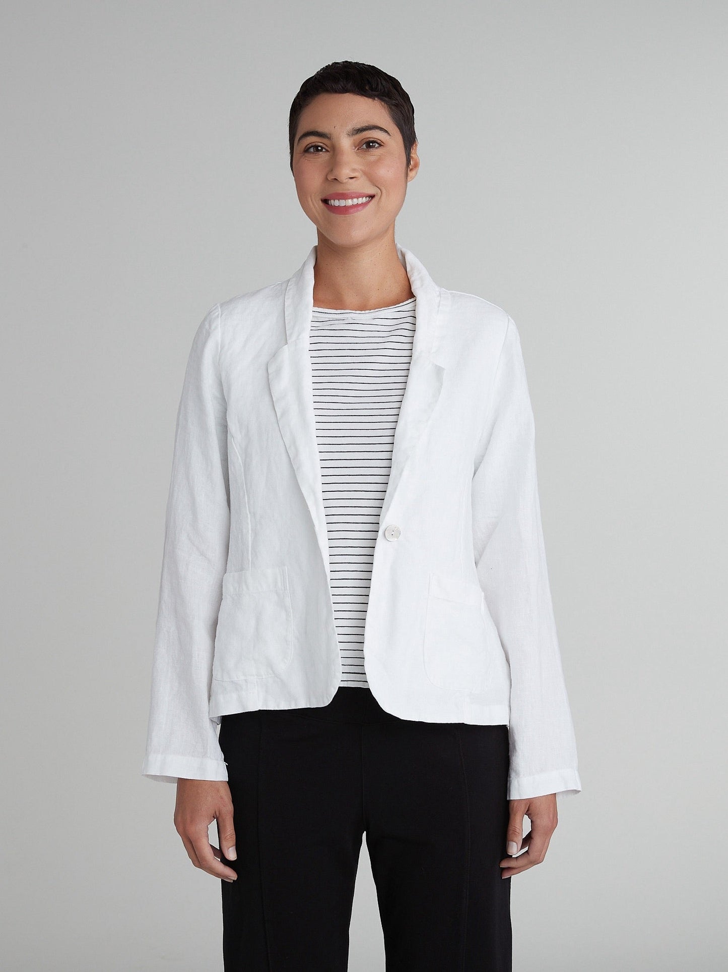 One Button Blazer in Linen by Cut-Loose