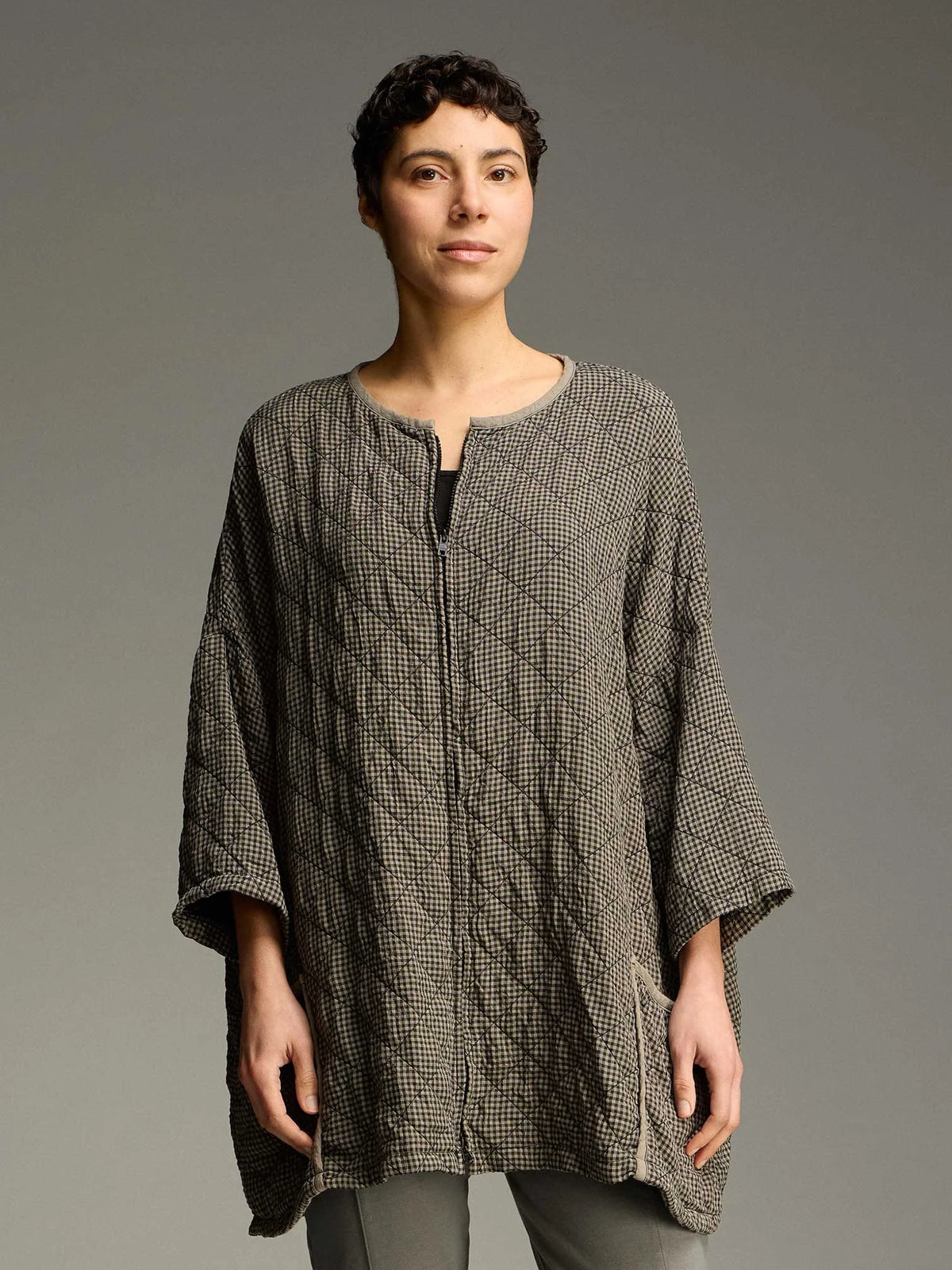 One Size Zip Jacket in Black Crinkle Check Quilt by Cut-Loose