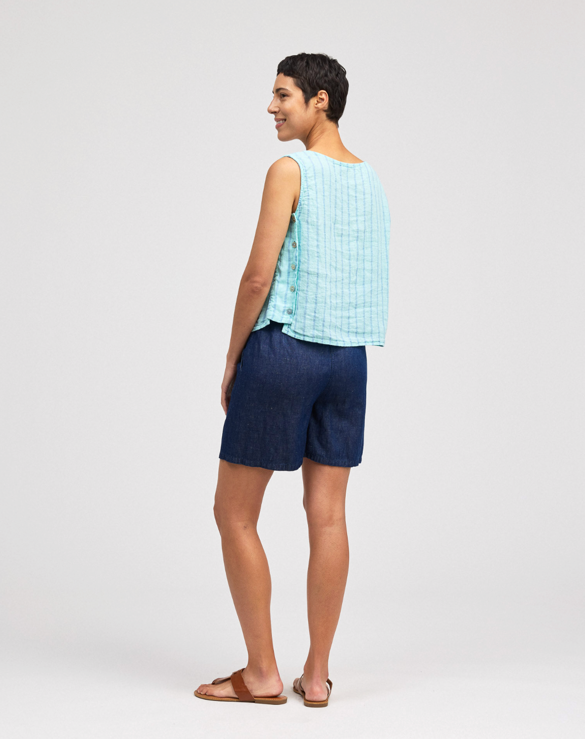Side Button Shell in Linen by Cut-Loose