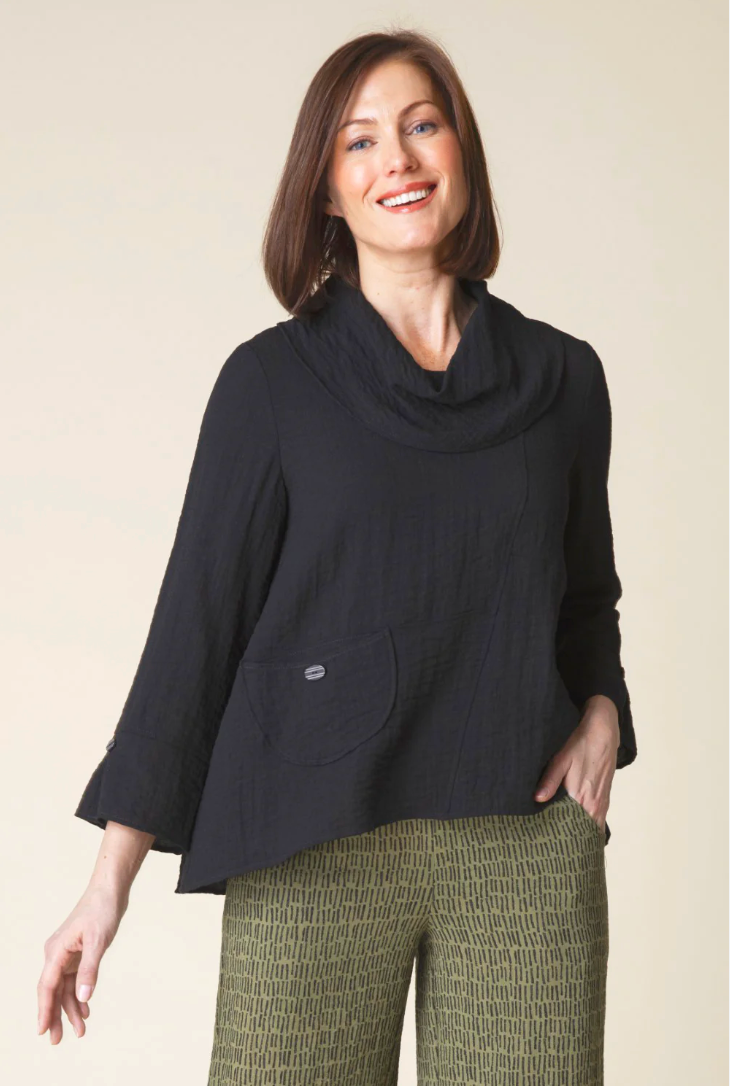 Express Travel  Solid Swing Pocket Cowl Shirt by Habitat - CLOSEOUT