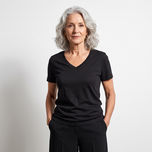 Short Sleeve V-Neck Tee in Jersey Soft Cotton by Prairie Cotton
