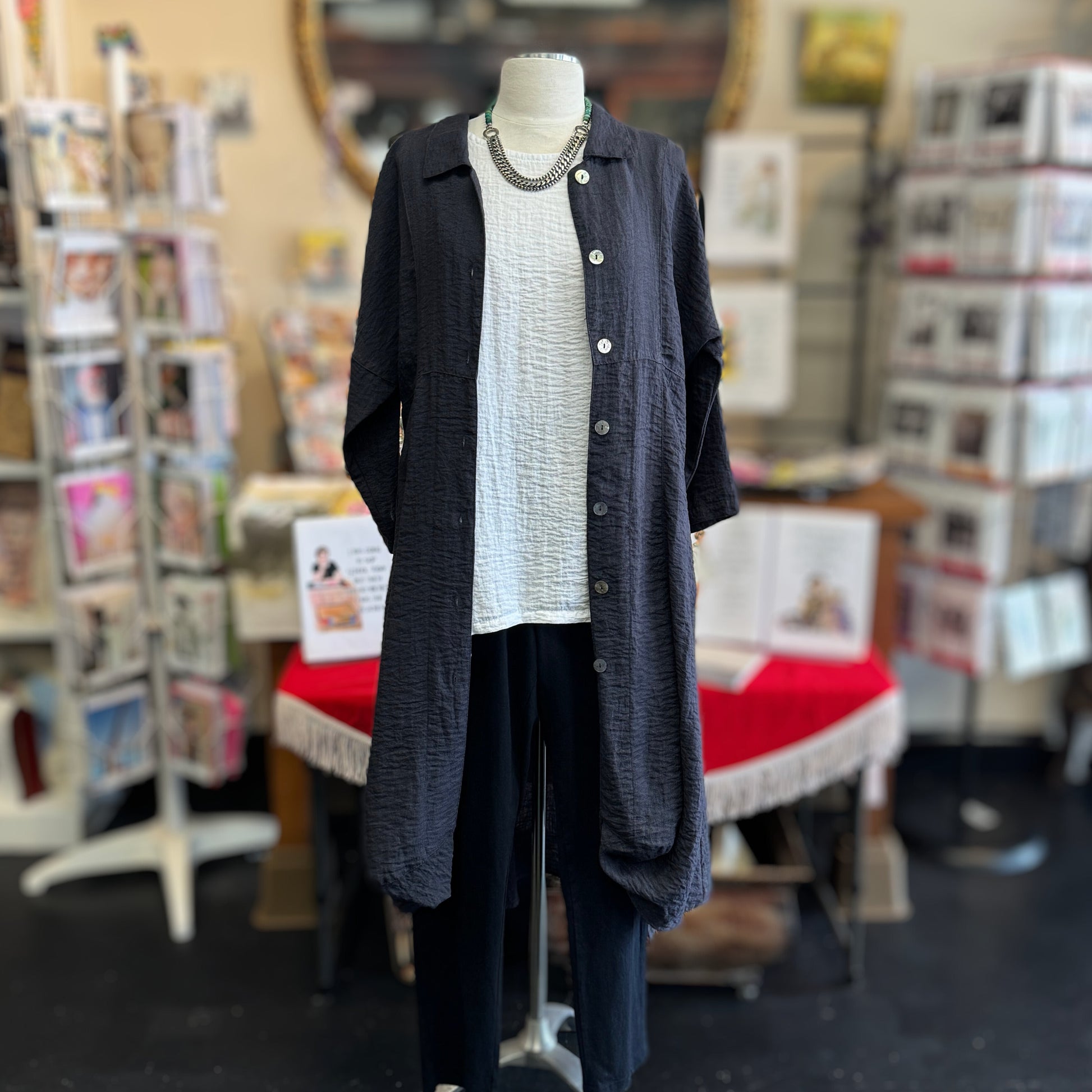 Eleven Stitch Duster Victoria Susan Wearable Art,.  Women's Clothing Store.  Ladies Boutique.  Jacket for Travel. 