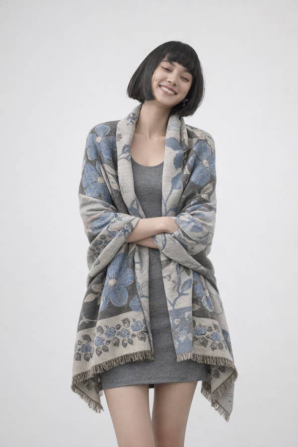 Vintage Floral Reversible Wrap in Blue & Gray by Winding River