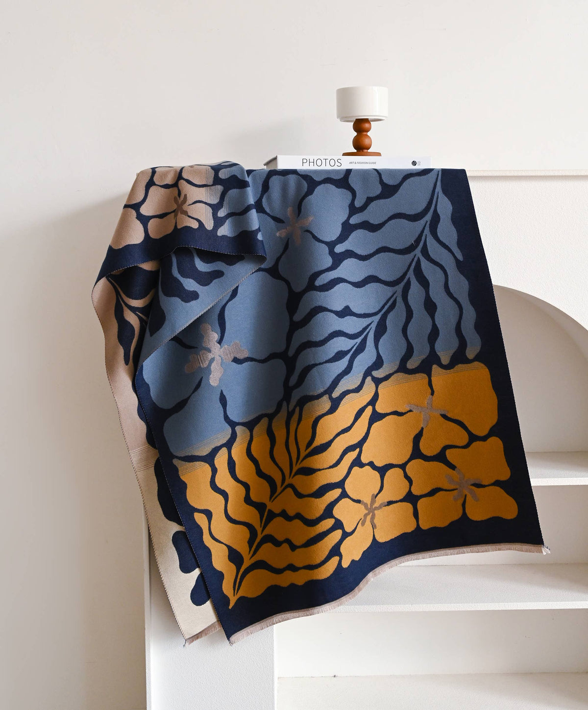 Marsh Fern Reversible Wrap in Blue & Camel by Winding River