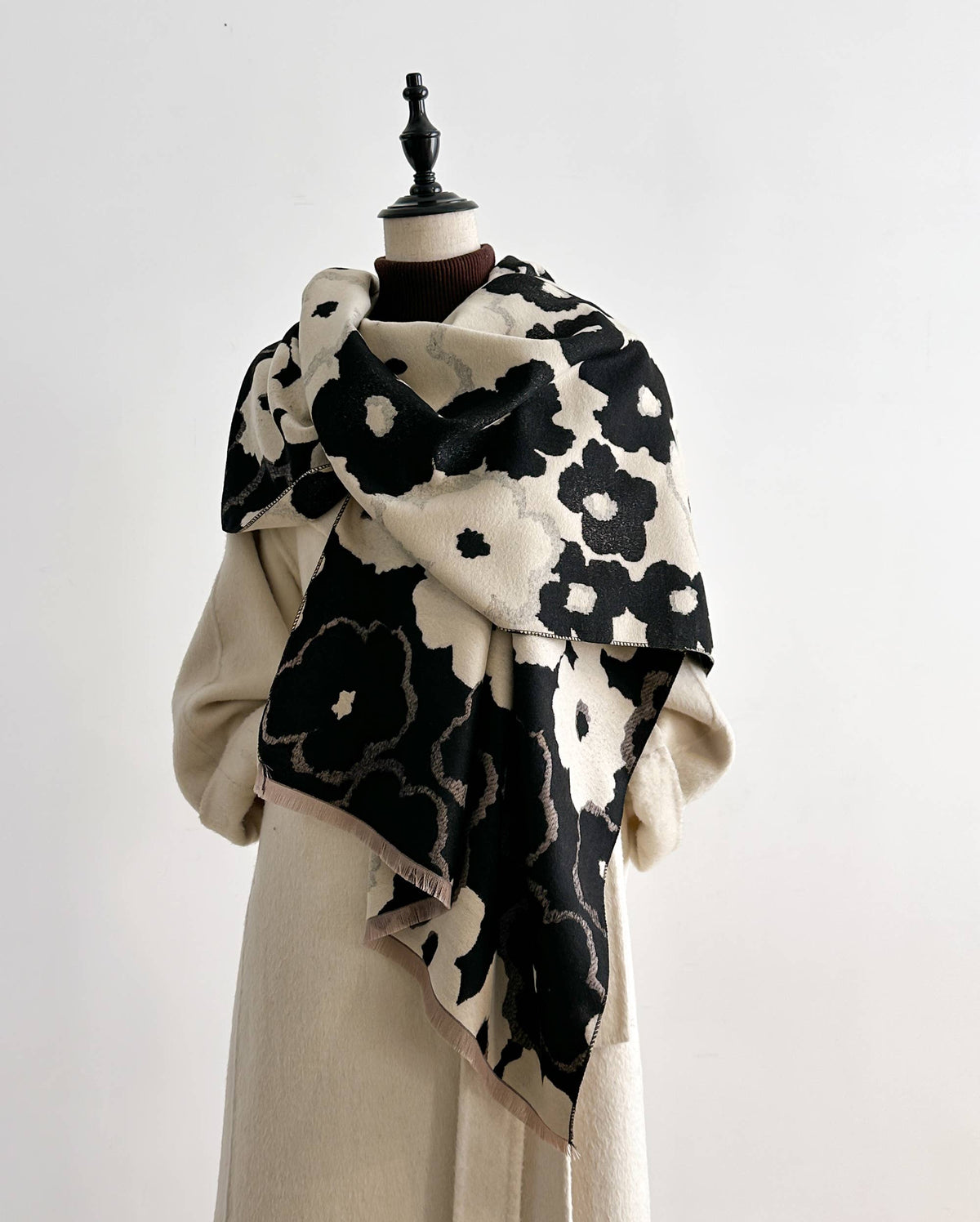 Drawn Rose Reversible Wrap in Black & White by Winding River