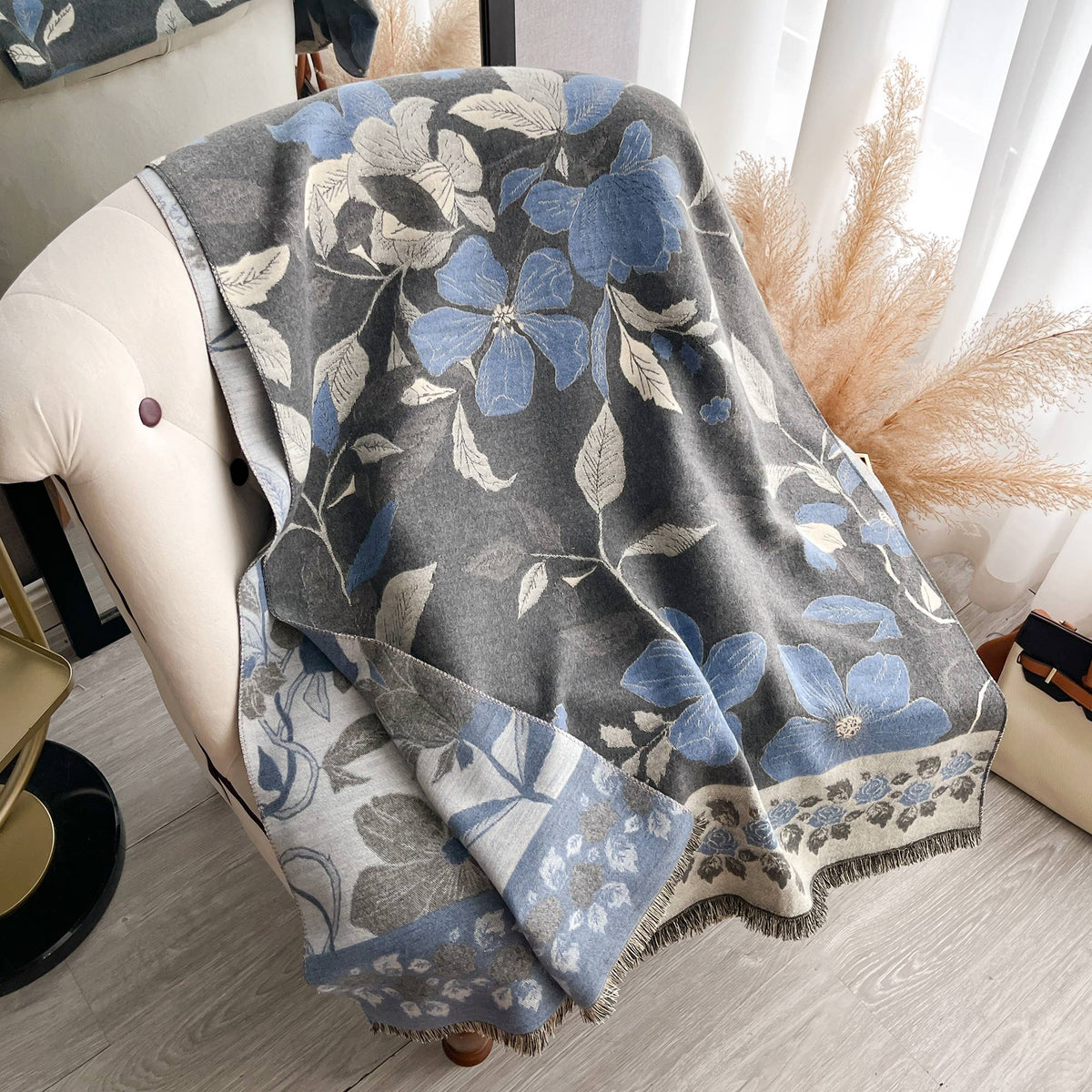 Vintage Floral Reversible Wrap in Blue & Gray by Winding River