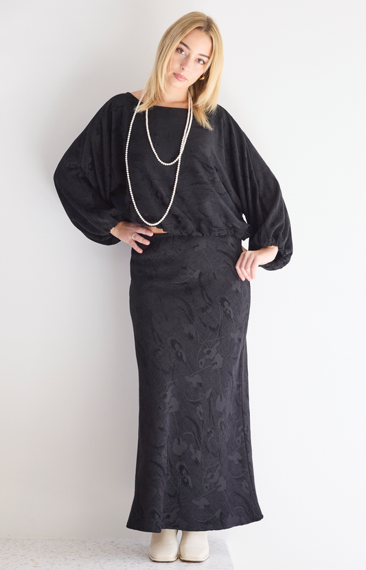 Long Bias Skirt in Fiore Nero Chenille Jacuard by Bryn Walker