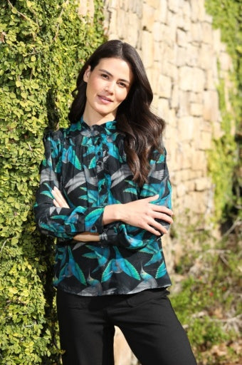 Ruffle Half Placket Blouse by APNY