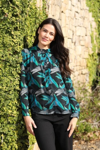Ruffle Half Placket Blouse by APNY