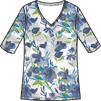 Easy V-Neck Floral Tee in Cozy Cotton Rib by Habitat