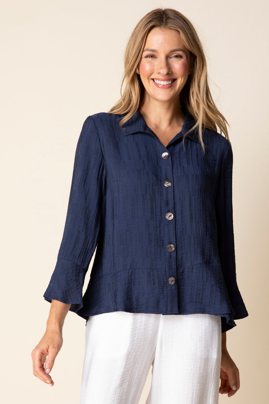 Whisper Flounce Button Up Shirt in Soft Rayon Jacquard by Habitat