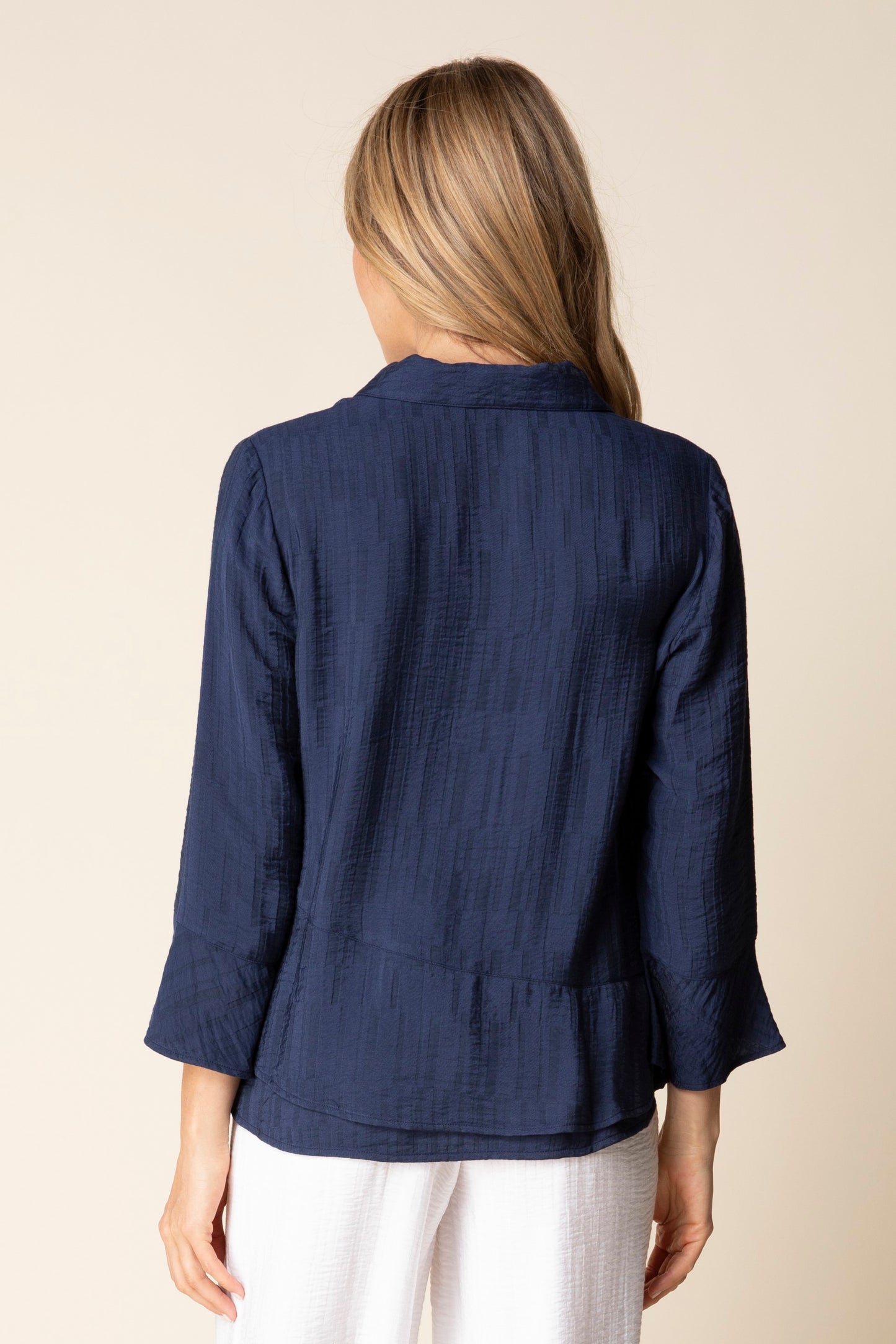 Whisper Flounce Button Up Shirt in Soft Rayon Jacquard by Habitat