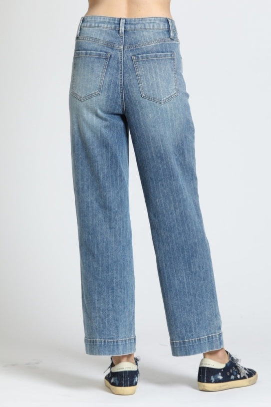 Glimmer Pin-Stripe Jeans in River Indigo by APNY