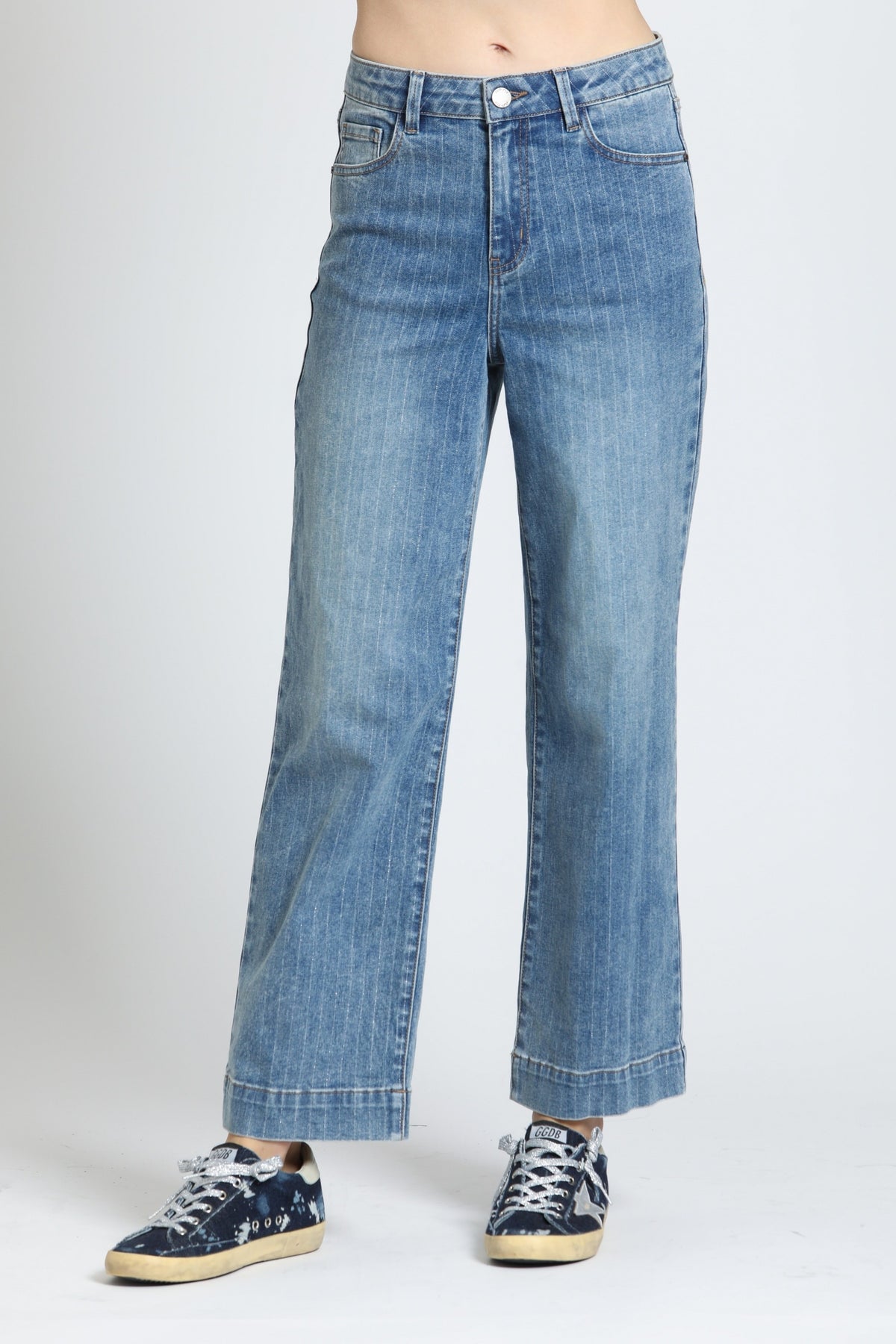 Glimmer Pin-Stripe Jeans in River Indigo by APNY